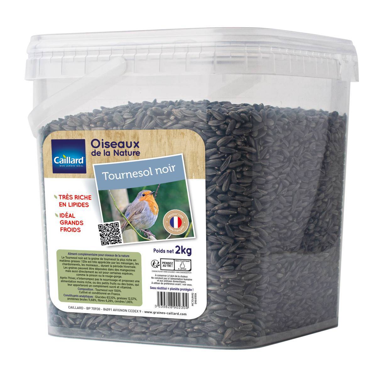 Seau de graines de tournesol noir  2 kgs pour oiseau de la nature - Lot de 2 - Image 2