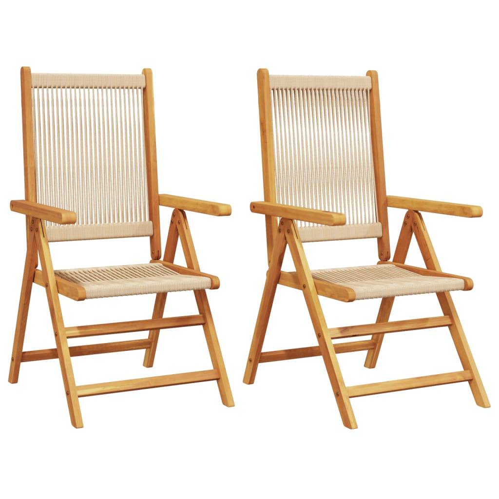 Chaises de jardin bois d'acacia et polypropylène beige 57 x 70 x 109 cm - PANGIVO - Image 2