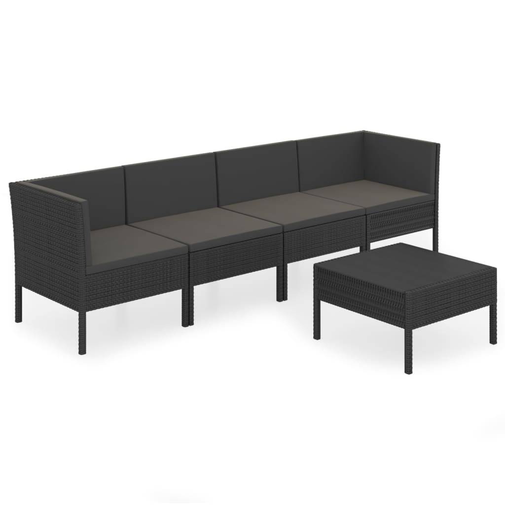 Helloshop26 - Salon de jardin meuble d'extérieur ensemble de mobilier 5 pièces avec coussins résine tressée noir - Imagen 1