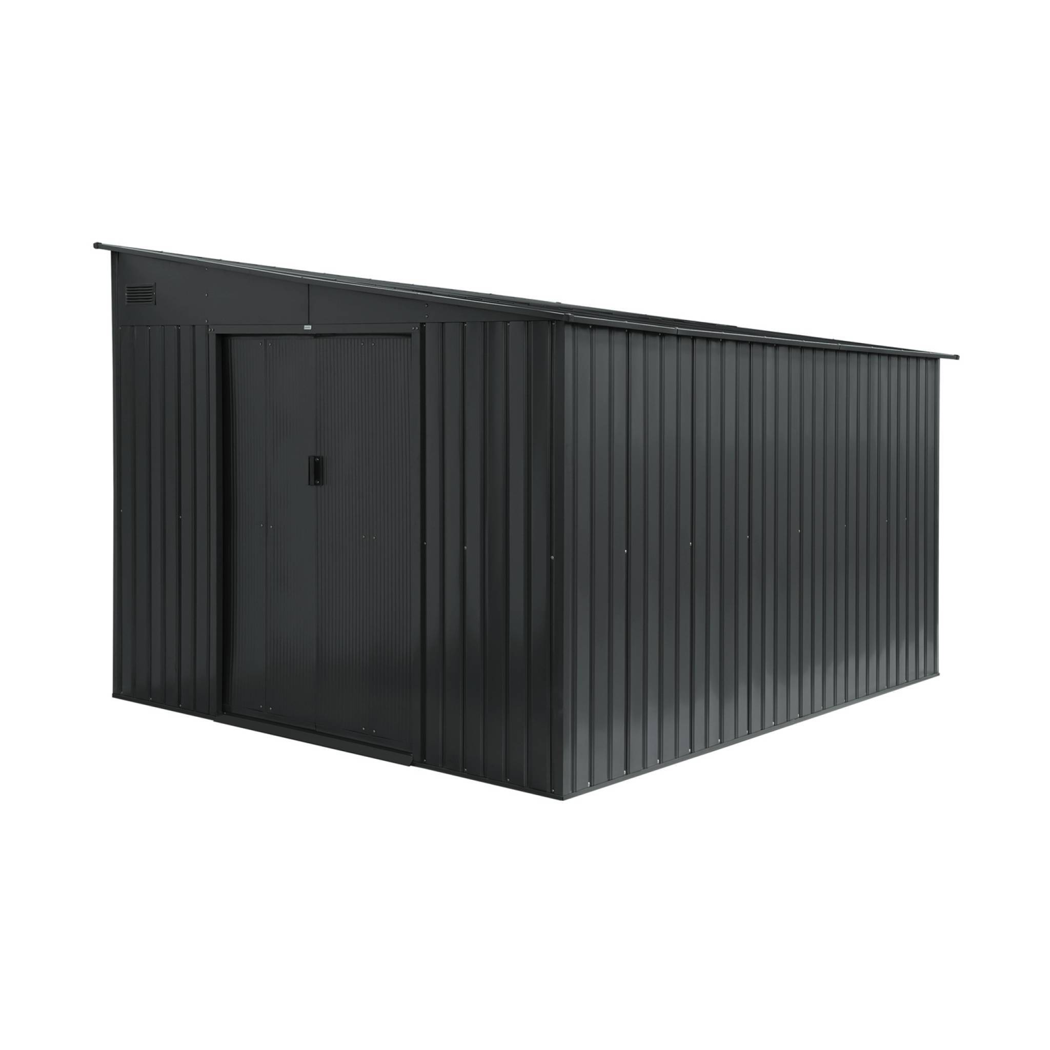 Abri de jardin adossable acier 8.96m² avec kit d'ancrage anthracite L 277.5 x l 322 x H 203 cm - Ornay | sweeek - Image 1