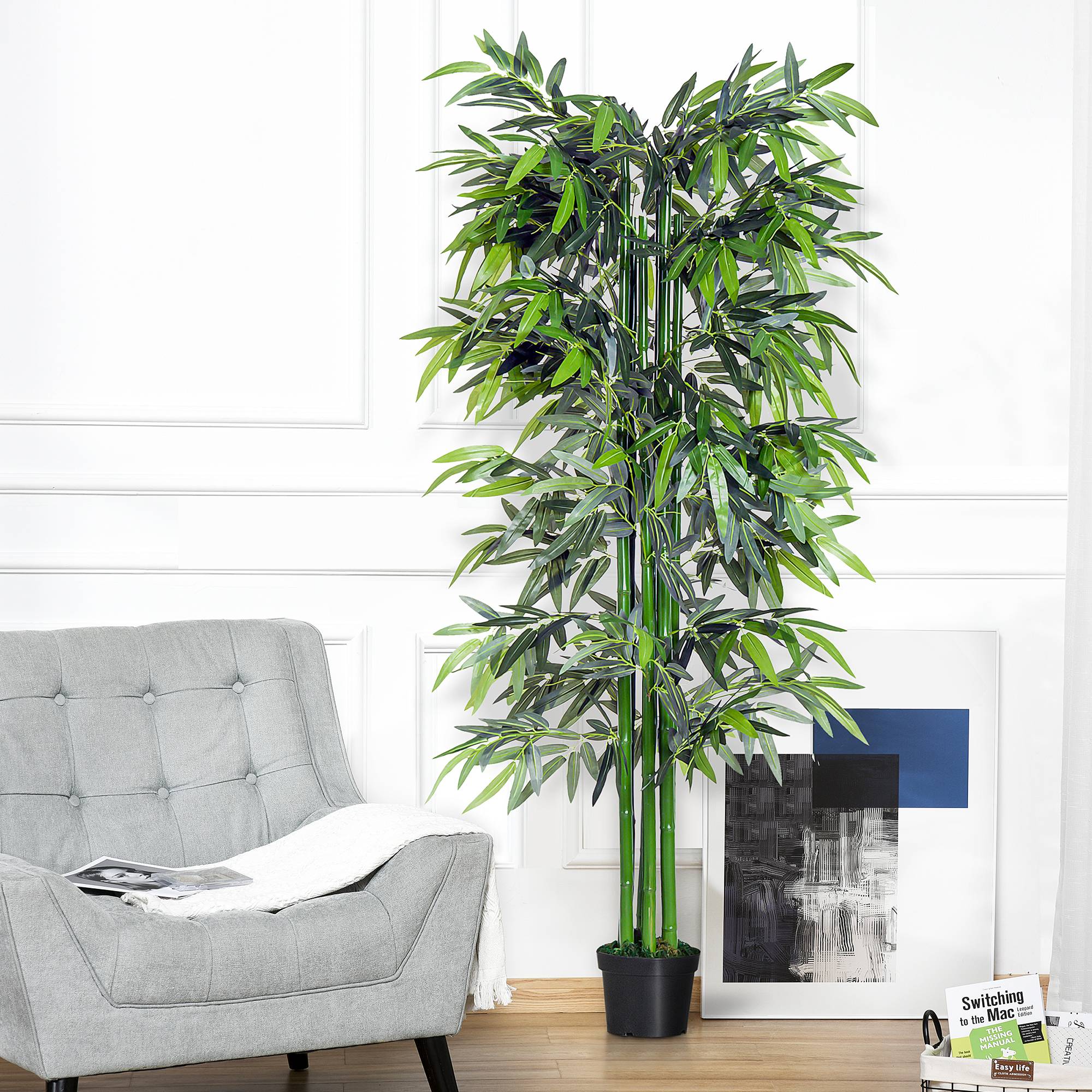 Bambou Artificiel Géant PE et Ciment Salon Bureau Ambiance Zen Apaisante 180cm Vert - ComfortXL Outdoor Living - Image 3