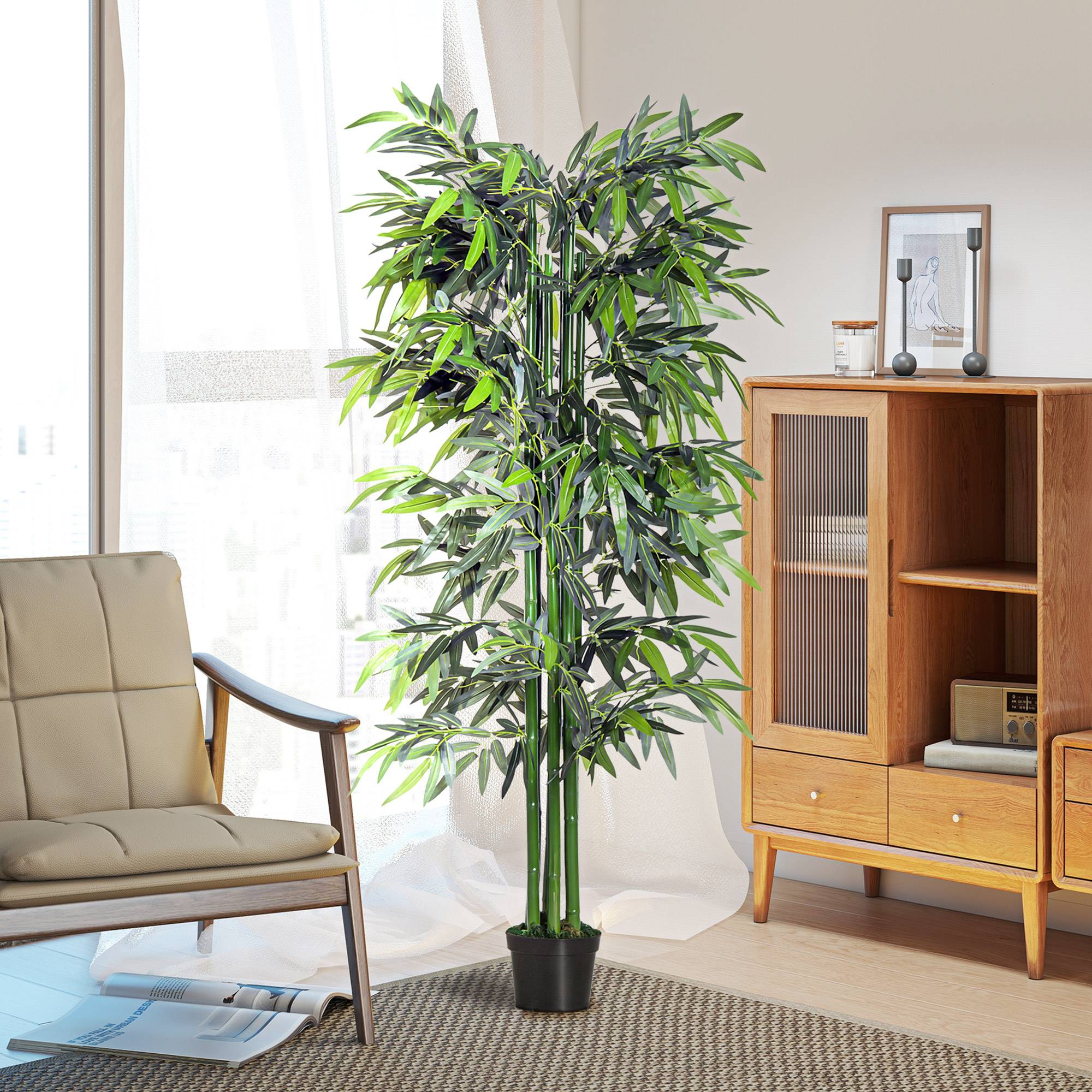 Bambou Artificiel Géant PE et Ciment Salon Bureau Ambiance Zen Apaisante 180cm Vert - ComfortXL Outdoor Living - Image 6