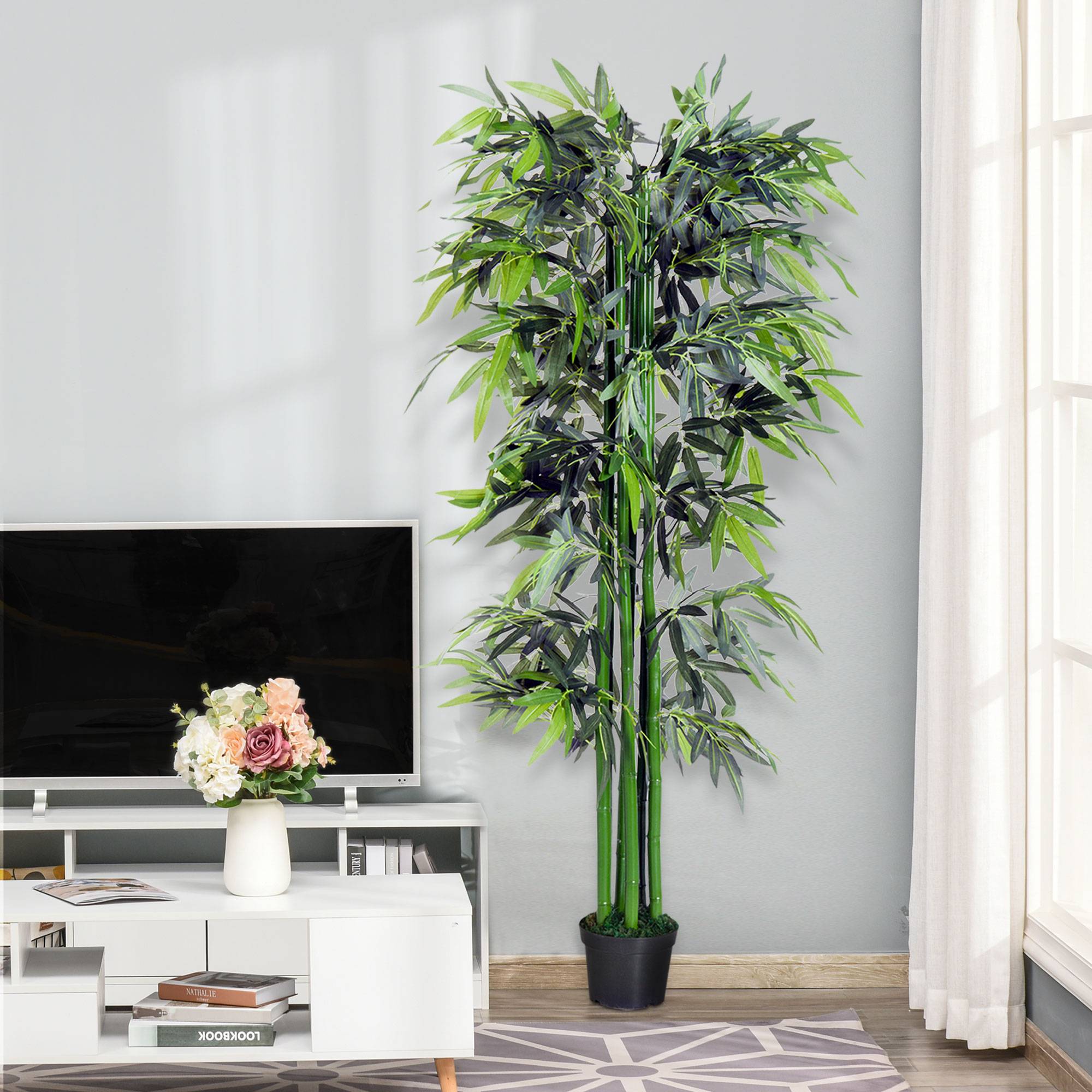 Bambou Artificiel Géant PE et Ciment Salon Bureau Ambiance Zen Apaisante 180cm Vert - ComfortXL Outdoor Living - Image 9