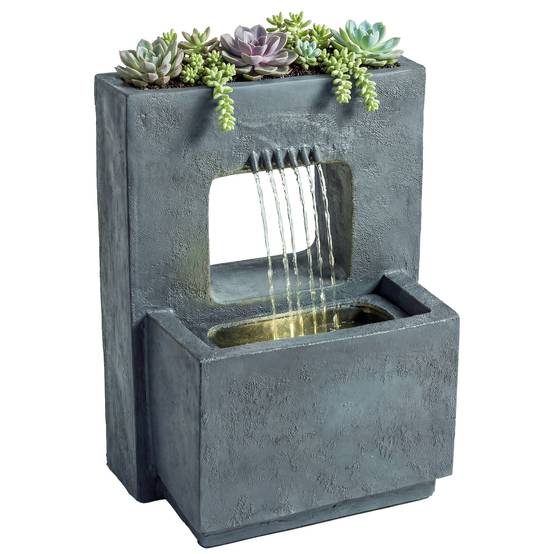 Fontaine de jardin résine aspect pierre 45 x 31.5 x 58.5 cm - PANGIVO - Image 1