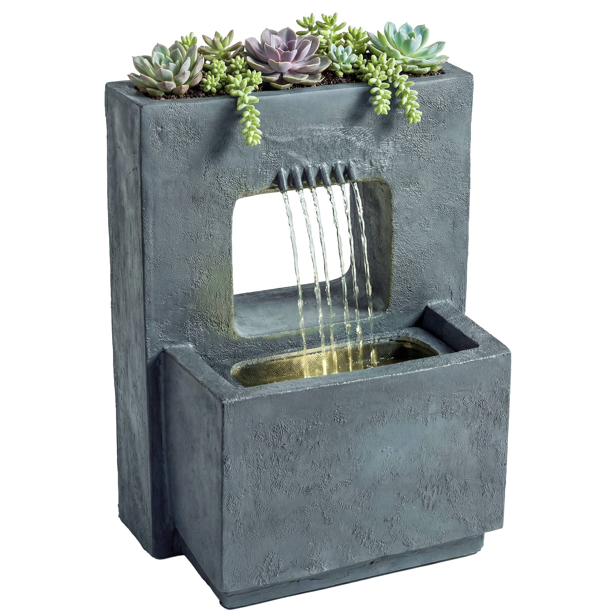Fontaine de jardin résine aspect pierre 45 x 31.5 x 58.5 cm - PANGIVO - Image 1