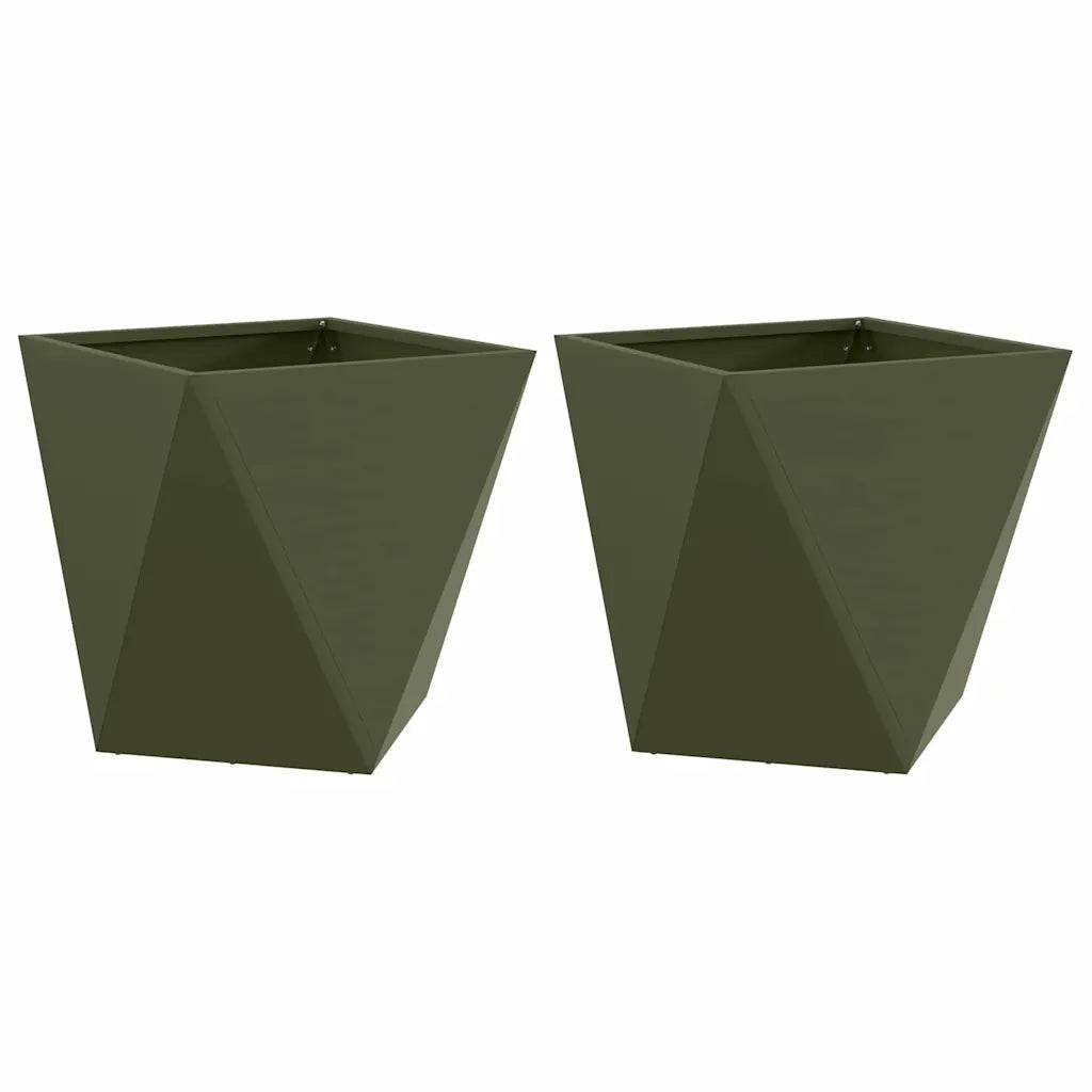 Helloshop26 - Lot de 2 jardinières modernes extérieures 40 x 40 x 40 cm style épuré en acier vert olive - Image 1
