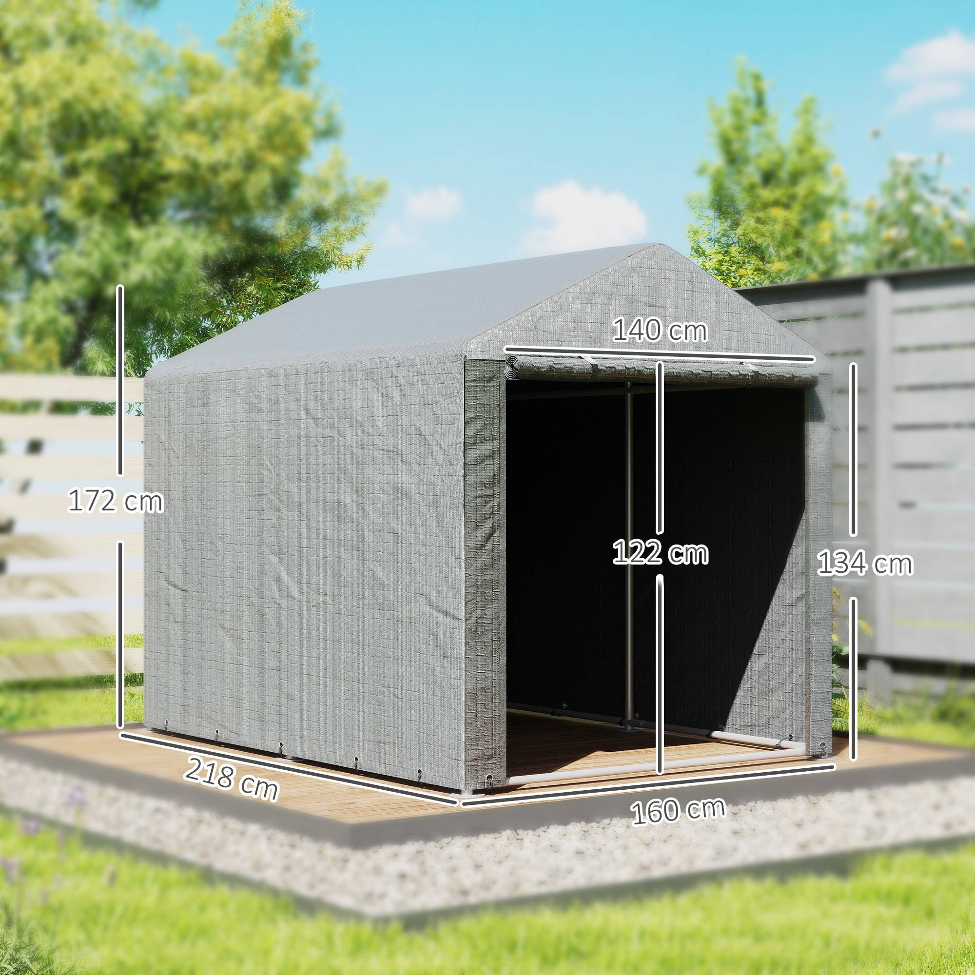 Abri à vélo gris clair 1,6x2,2x1,7 m avec 2 compartiments et porte zippée anti-UV, rangement extérieur design pratique pour vélos et équipement - Image 5