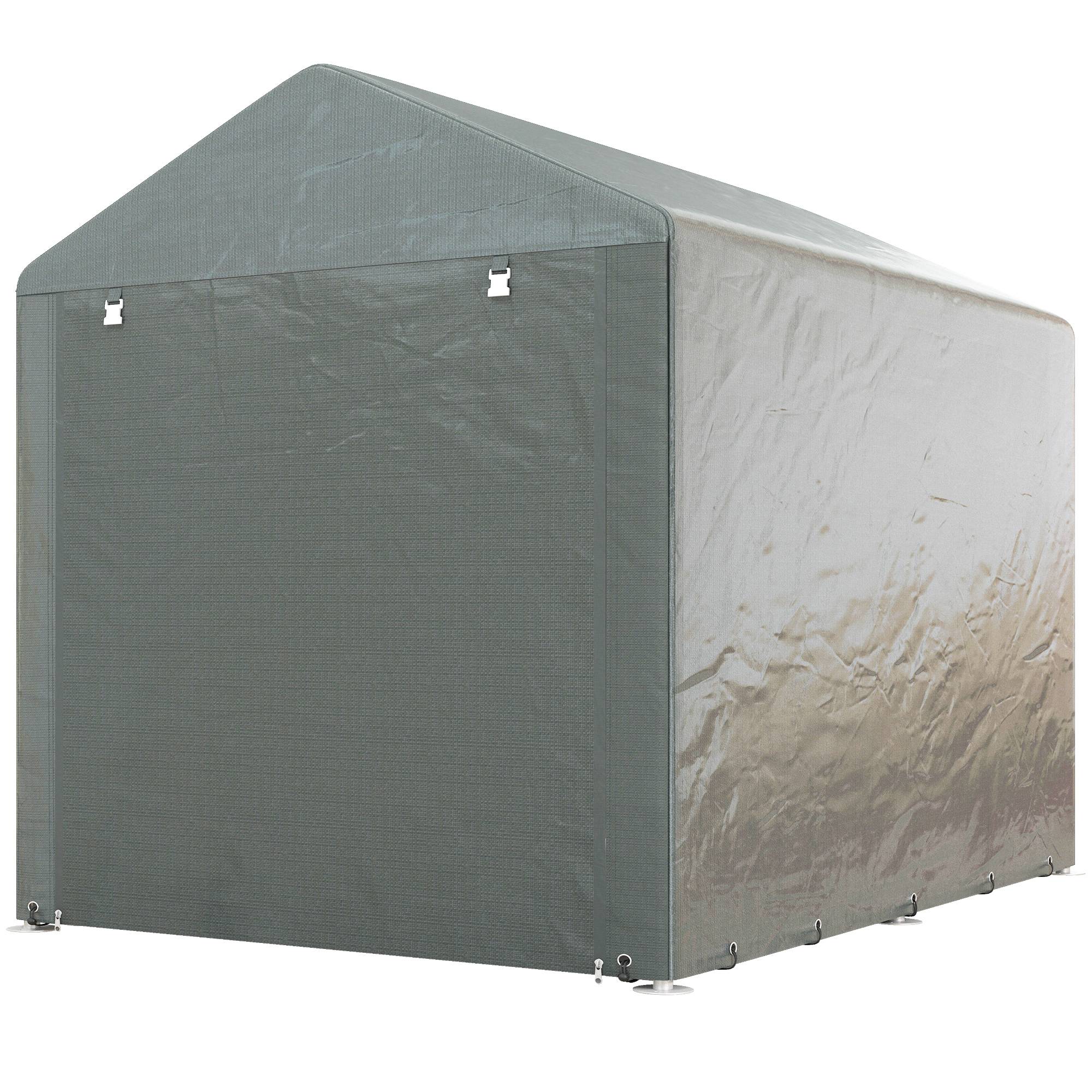 Abri à vélo gris clair 1,6x2,2x1,7 m avec 2 compartiments et porte zippée anti-UV, rangement extérieur design pratique pour vélos et équipement - Image 2