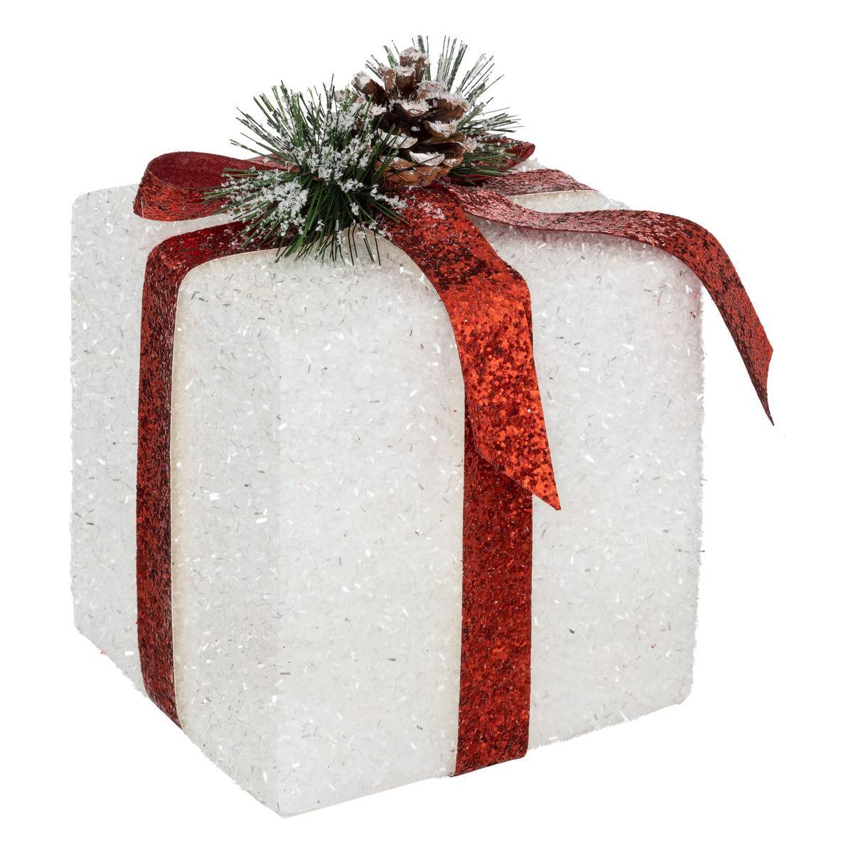 Fééric Lights & Christmas - Polyfoam cadeau blanc rouge 15cm - Feeric Lights & Christmas