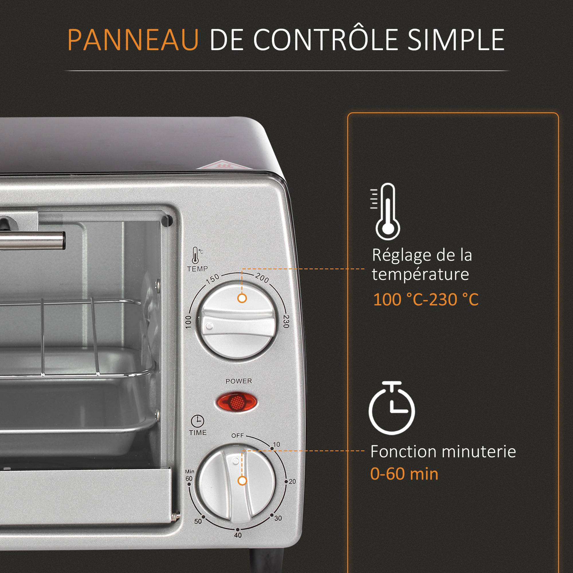 Mini four électrique 10L avec grille et plateau, température 100-230°C, minuterie 60min, 36,5x26x22cm - Image 9