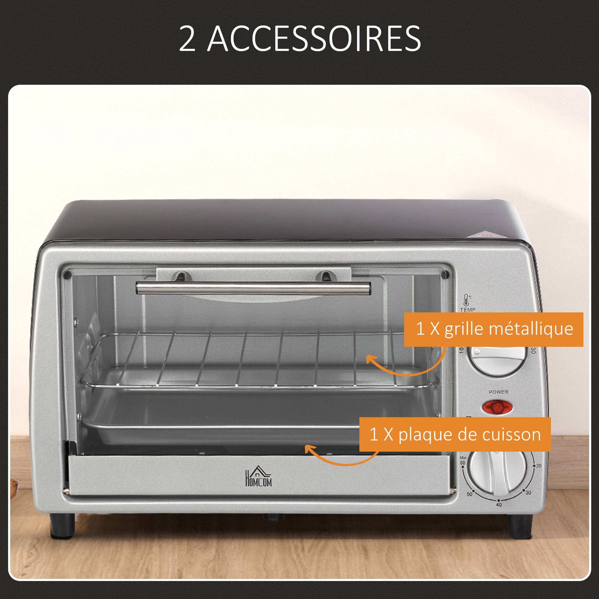 Mini four électrique 10L avec grille et plateau, température 100-230°C, minuterie 60min, 36,5x26x22cm - Image 8
