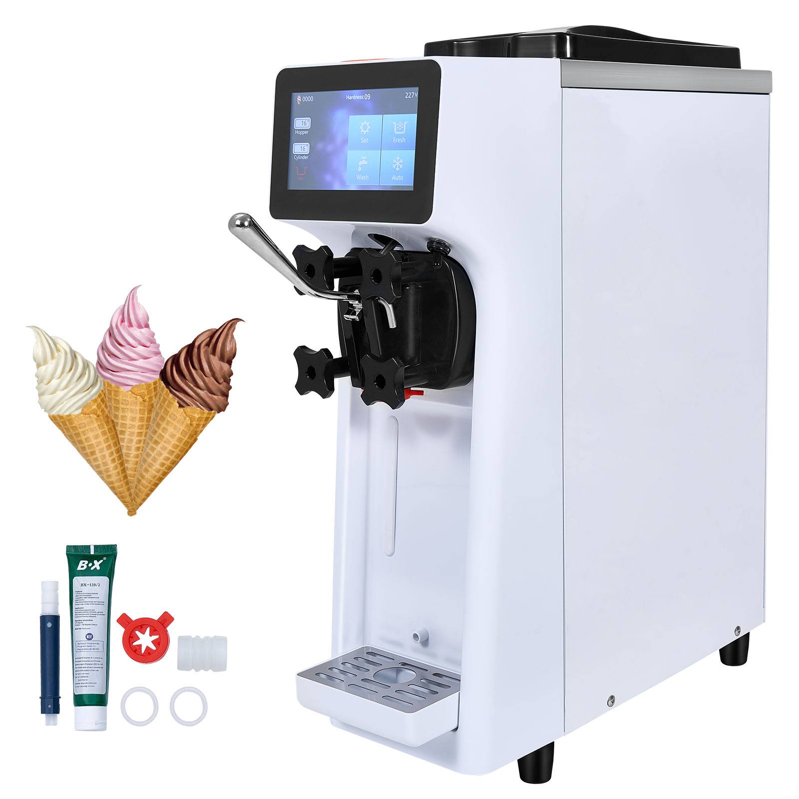 VEVOR Machine à glace italienne 10 L/h 900W, 1 saveur, trémie inox 4L, pré-refroidissement auto, écran tactile. - Image 1