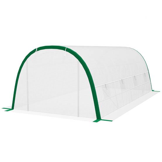 Serre de Jardin Tunnel 18 m² dim. 6L x 3l x 2H m - 8 fenêtres, Porte zippée Enroulable, Acier galvanisé, bâche PE, Blanc - Image 2