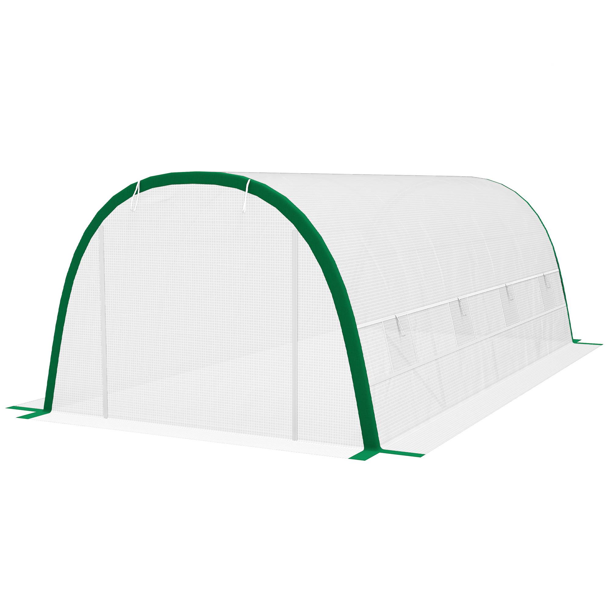 Serre de Jardin Tunnel 18 m² dim. 6L x 3l x 2H m - 8 fenêtres, Porte zippée Enroulable, Acier galvanisé, bâche PE, Blanc - Image 2