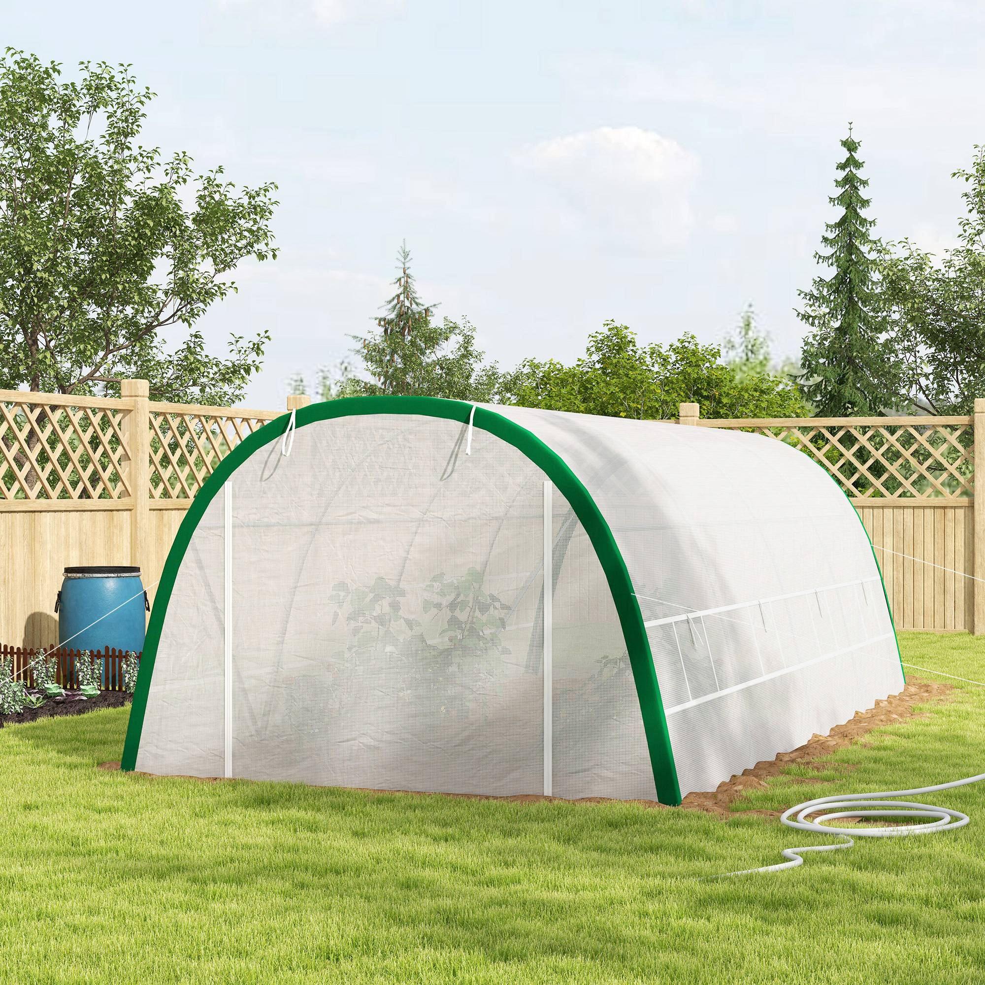 Serre de Jardin Tunnel 18 m² dim. 6L x 3l x 2H m - 8 fenêtres, Porte zippée Enroulable, Acier galvanisé, bâche PE, Blanc - Image 10