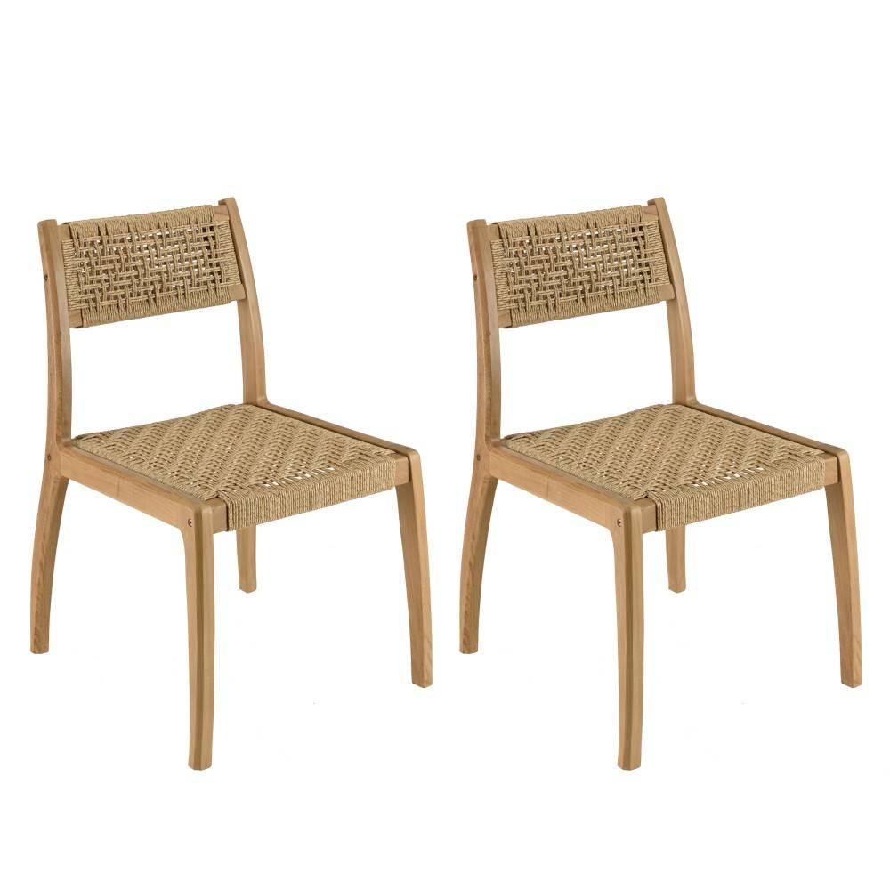 Macabane - VALERIA - Lot de 2 chaises jardin en bois de teck rotin tressé beige - Imagen 1