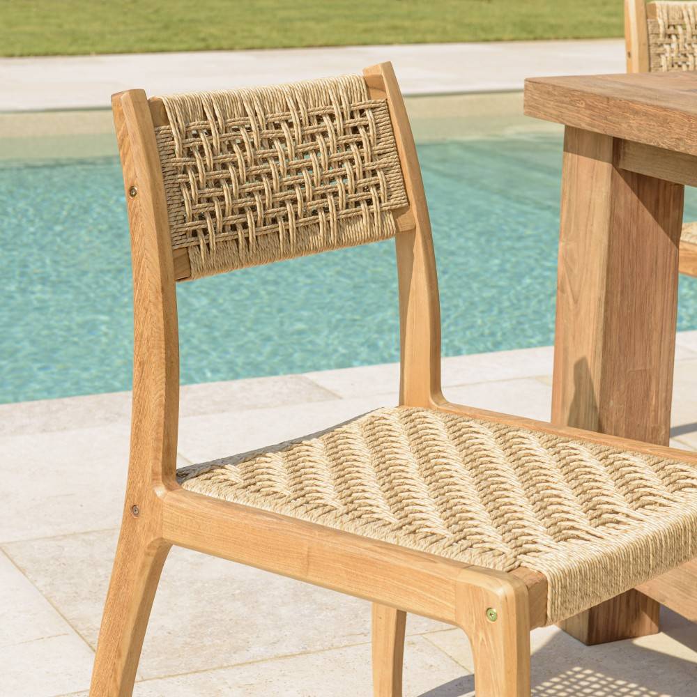 Macabane - VALERIA - Lot de 2 chaises jardin en bois de teck rotin tressé beige - Imagen 3