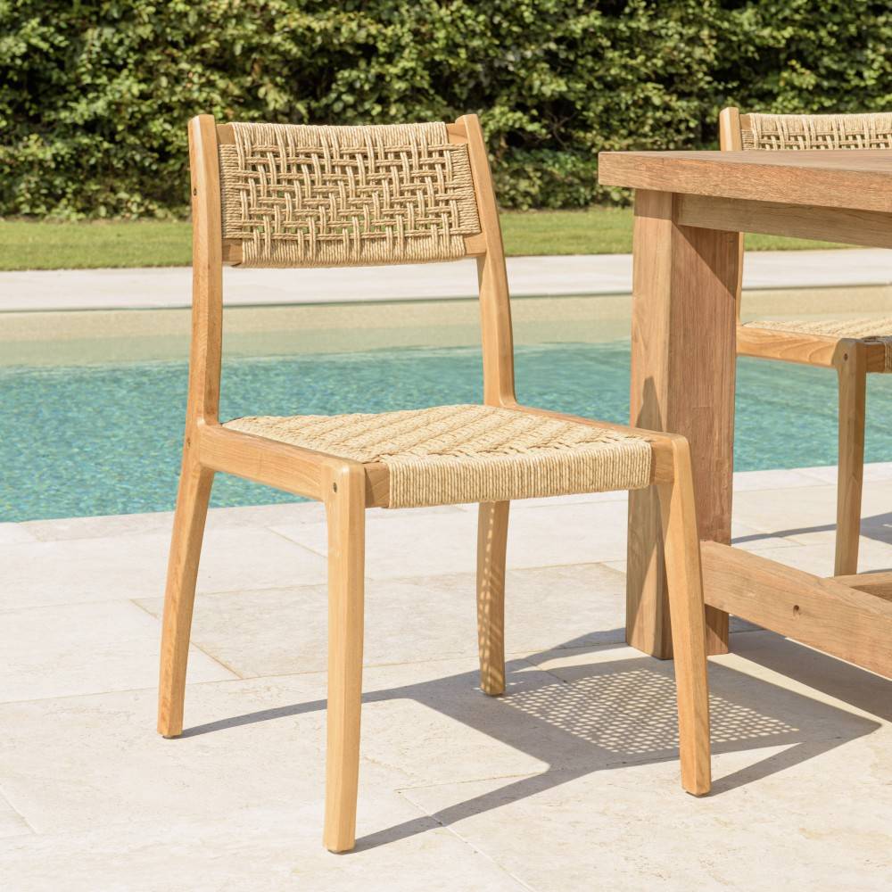 Macabane - VALERIA - Lot de 2 chaises jardin en bois de teck rotin tressé beige - Imagen 2