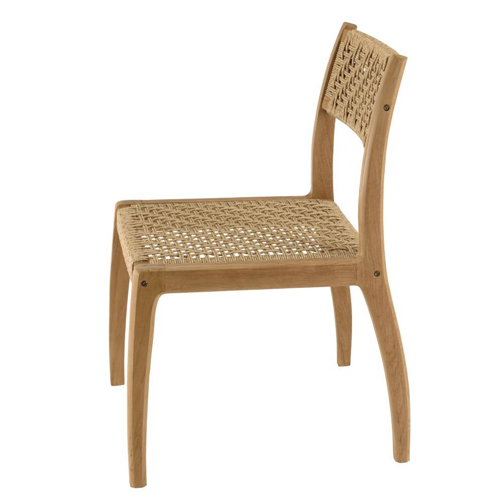 Macabane - VALERIA - Lot de 2 chaises jardin en bois de teck rotin tressé beige - Imagen 6