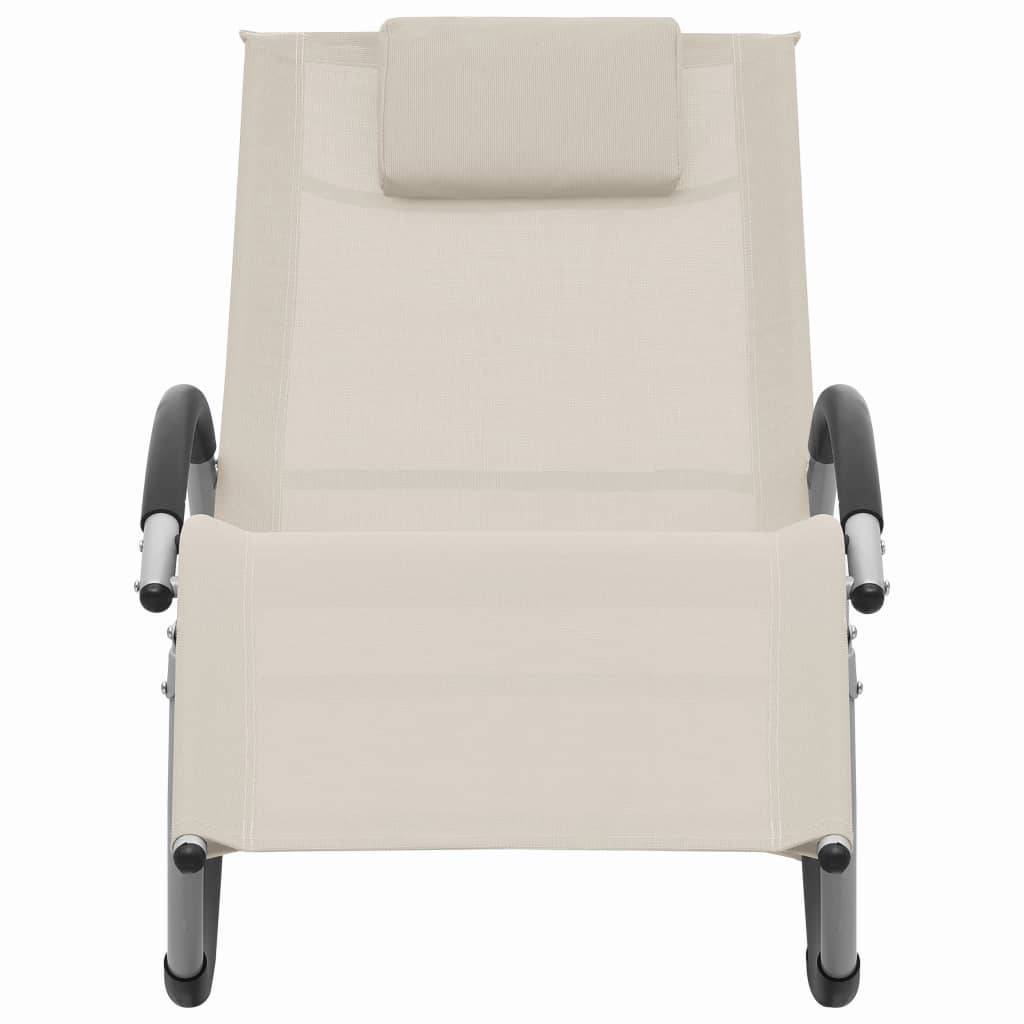 Helloshop26 - Transat chaise longue bain de soleil lit de jardin terrasse meuble d'extérieur avec oreiller crème textilène - Imagen 2