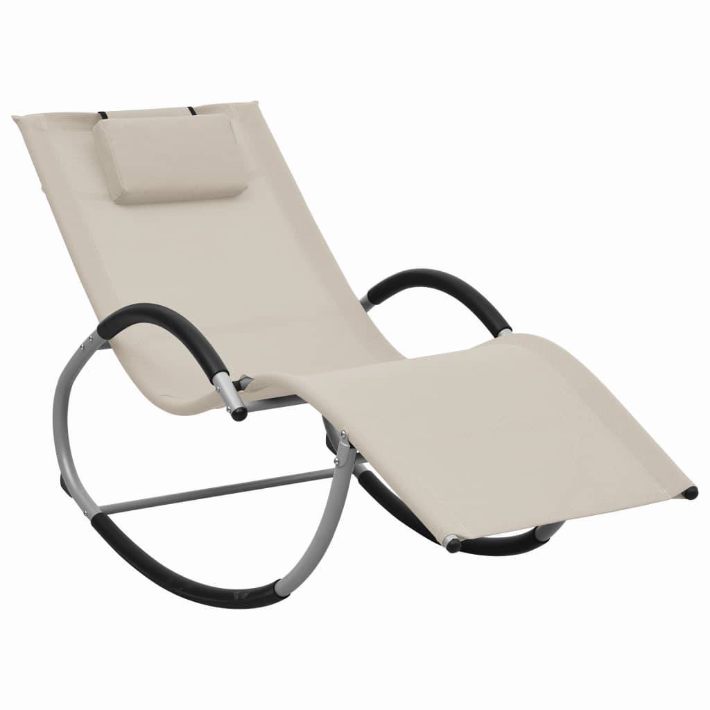 Helloshop26 - Transat chaise longue bain de soleil lit de jardin terrasse meuble d'extérieur avec oreiller crème textilène - Imagen 1