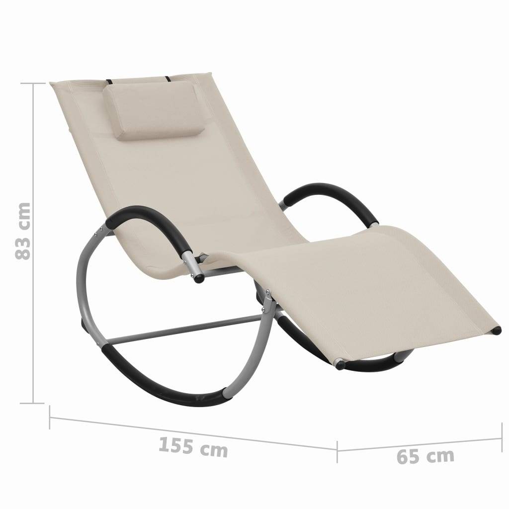 Helloshop26 - Transat chaise longue bain de soleil lit de jardin terrasse meuble d'extérieur avec oreiller crème textilène - Imagen 6