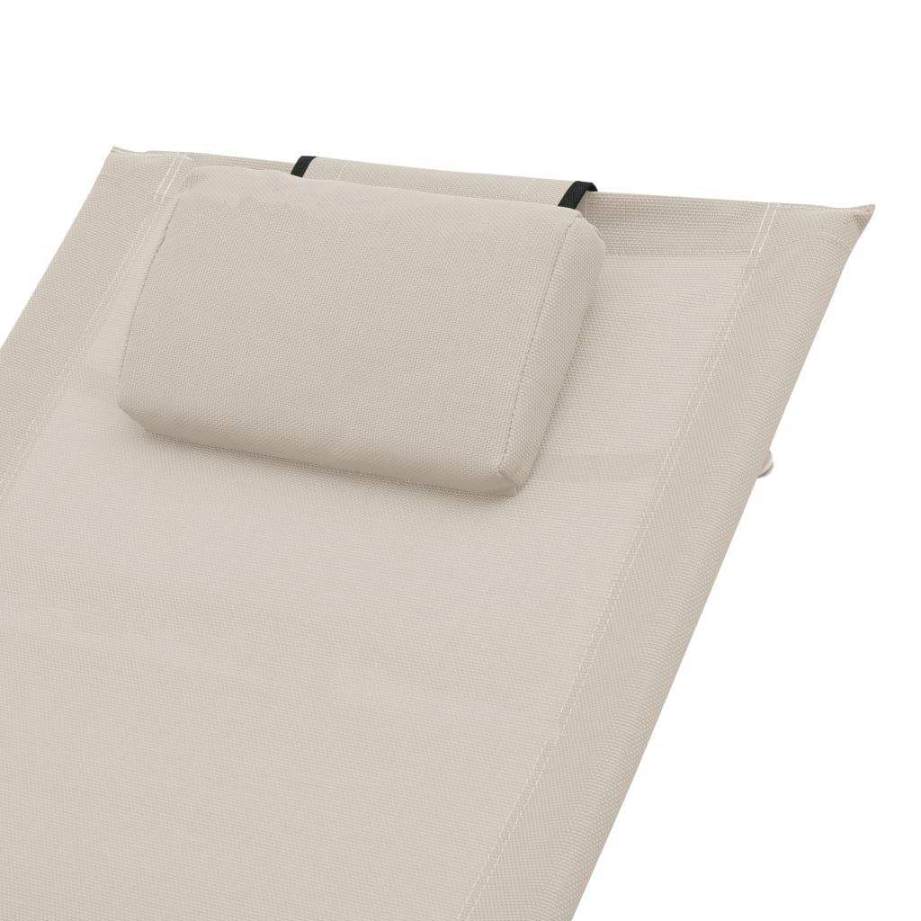 Helloshop26 - Transat chaise longue bain de soleil lit de jardin terrasse meuble d'extérieur avec oreiller crème textilène - Imagen 5