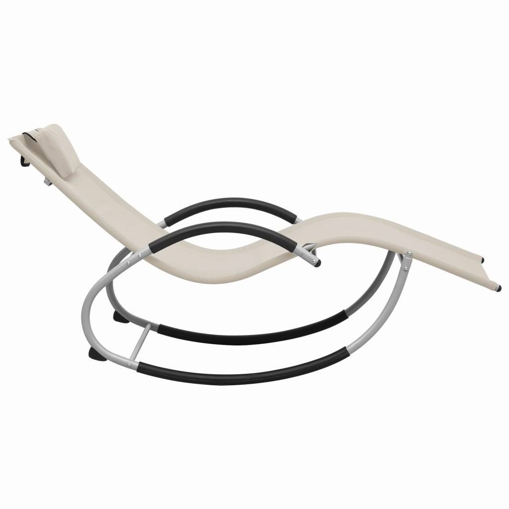 Helloshop26 - Transat chaise longue bain de soleil lit de jardin terrasse meuble d'extérieur avec oreiller crème textilène - Imagen 3