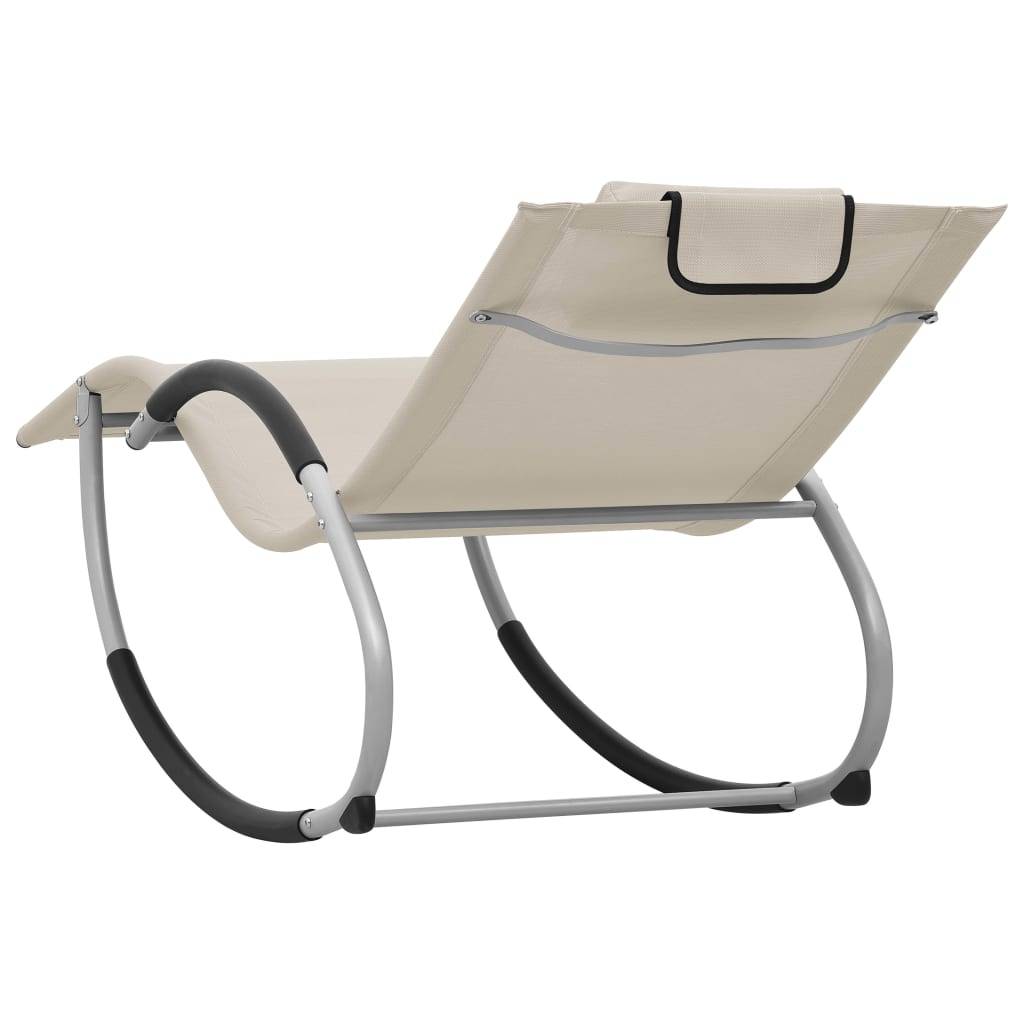 Helloshop26 - Transat chaise longue bain de soleil lit de jardin terrasse meuble d'extérieur avec oreiller crème textilène - Imagen 4