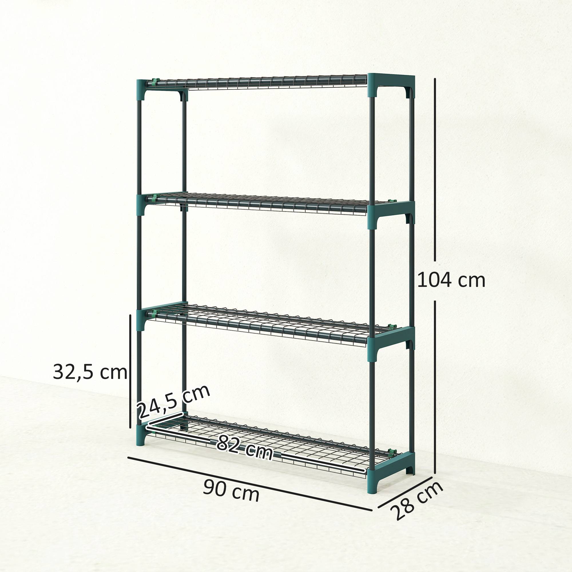 Ensemble de 2 supports à plantes d'intérieur et d'extérieur à 4 niveaux, étagères métalliques avec connecteurs, montage facile, vert - Image 5