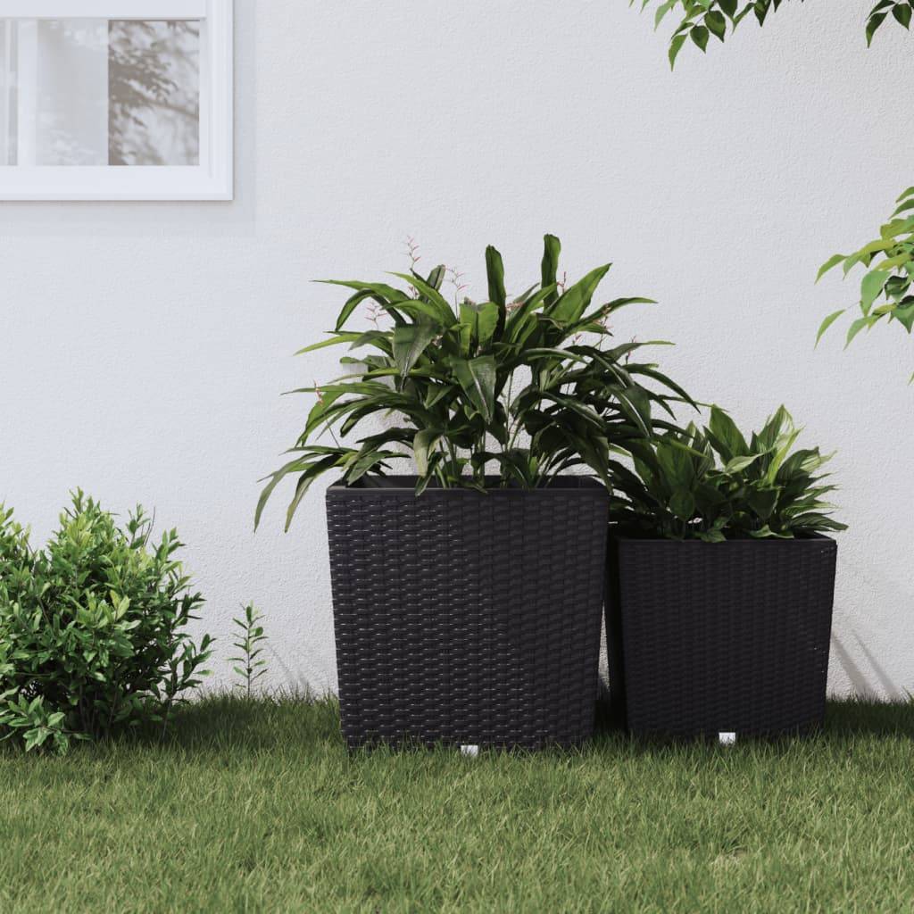 ComfortXL - Jardinière extérieur Polypropylène rotin grand pot de fleurs intérieur amovible anthracite - ComfortXL Outdoor Living - Image 1
