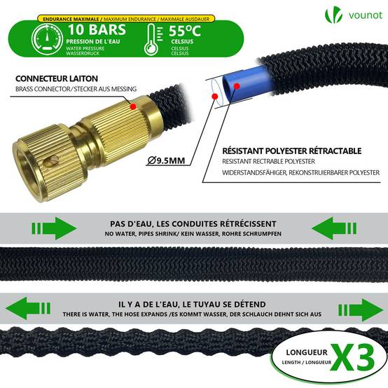 Tuyau d’Arrosage Extensible 45m Renforce avec Accessoires noir - Image 2
