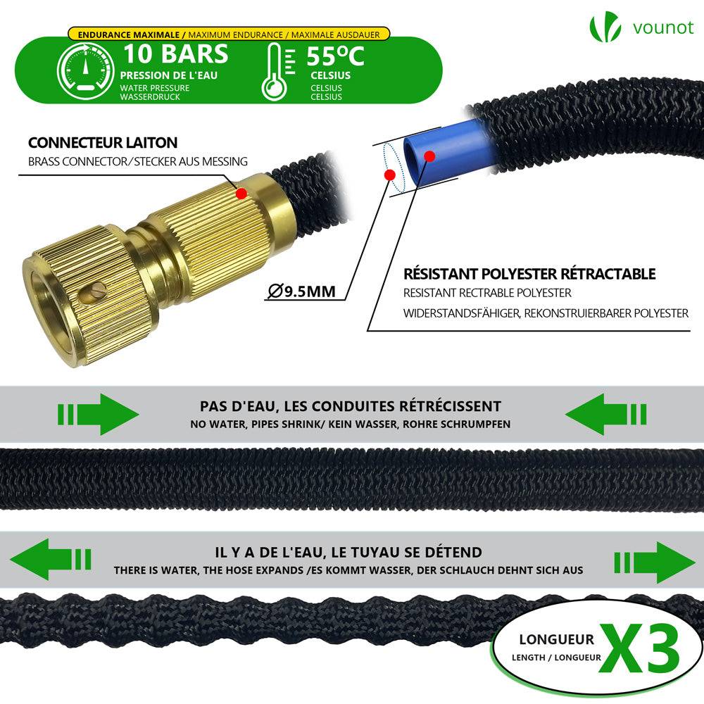 Tuyau d’Arrosage Extensible 45m Renforce avec Accessoires noir - Image 2
