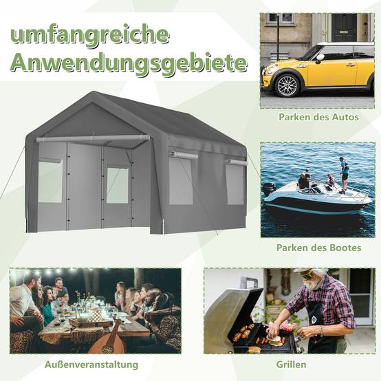 Tente de Garage Carport Acier pour Voiture et Bateau Abri Stockage Hivernal Gris 3x6m - ComfortXL Outdoor Living - Image 6