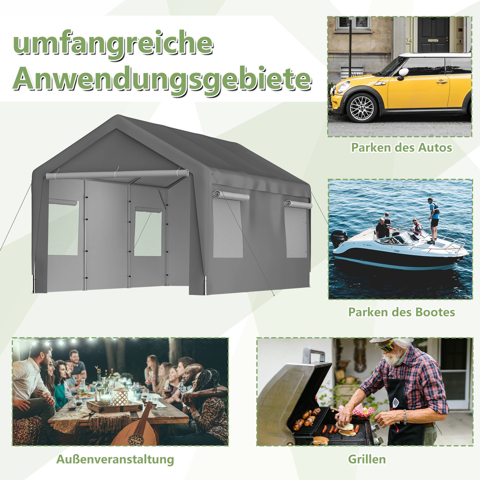Tente de Garage Carport Acier pour Voiture et Bateau Abri Stockage Hivernal Gris 3x6m - ComfortXL Outdoor Living - Image 6