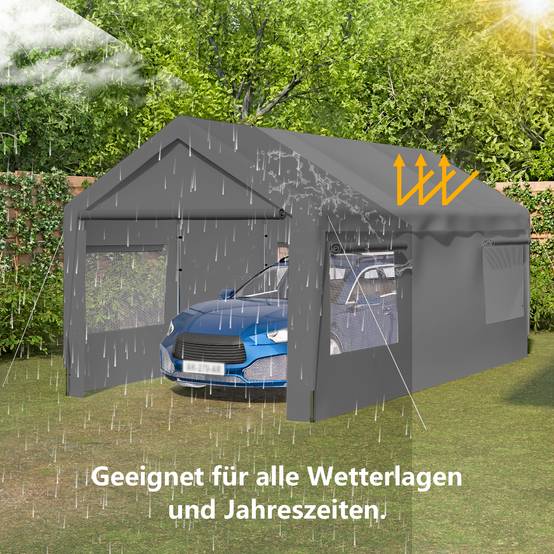 Tente de Garage Carport Acier pour Voiture et Bateau Abri Stockage Hivernal Gris 3x6m - ComfortXL Outdoor Living - Image 4