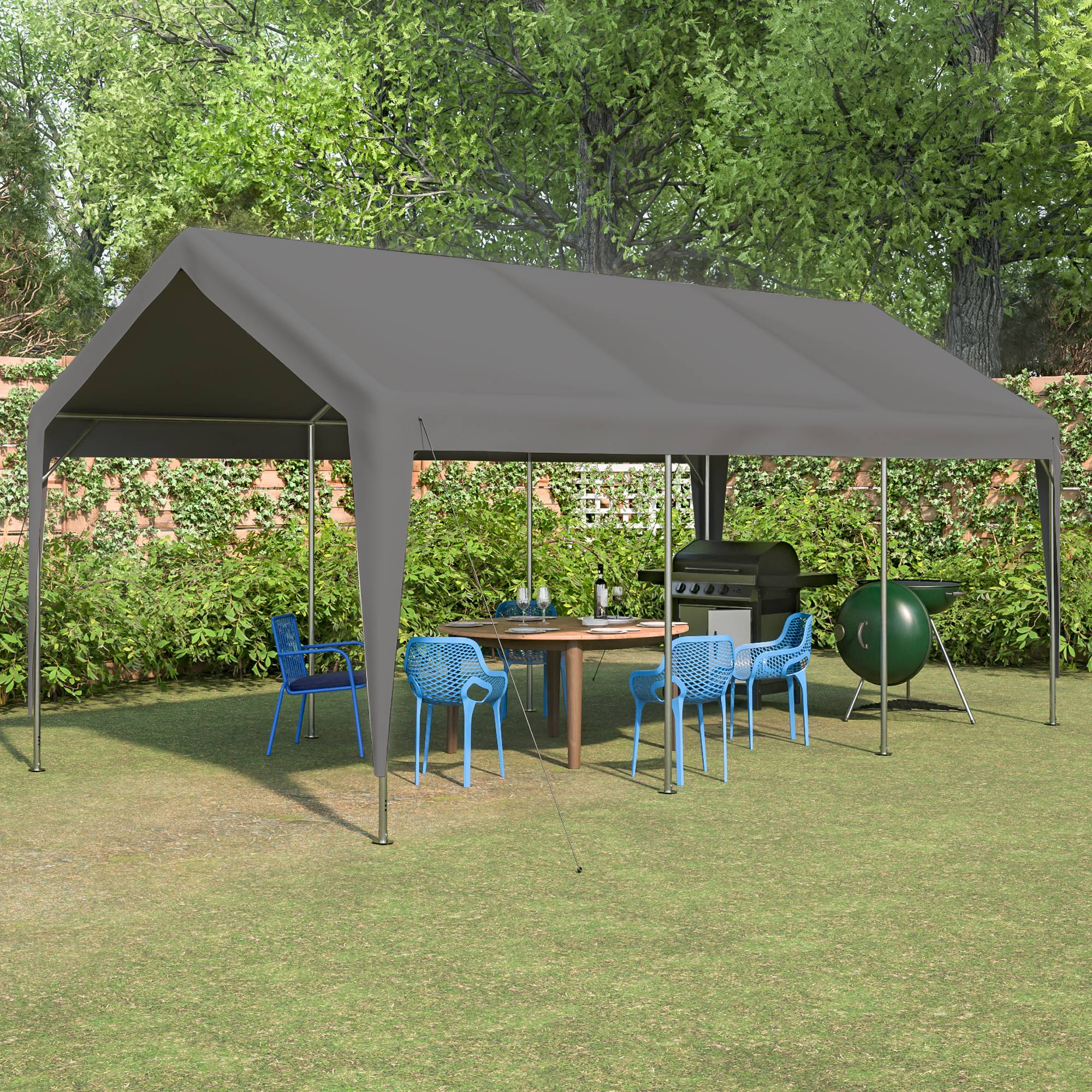 Tente de Garage Carport Acier pour Voiture et Bateau Abri Stockage Hivernal Gris 3x6m - ComfortXL Outdoor Living - Image 9