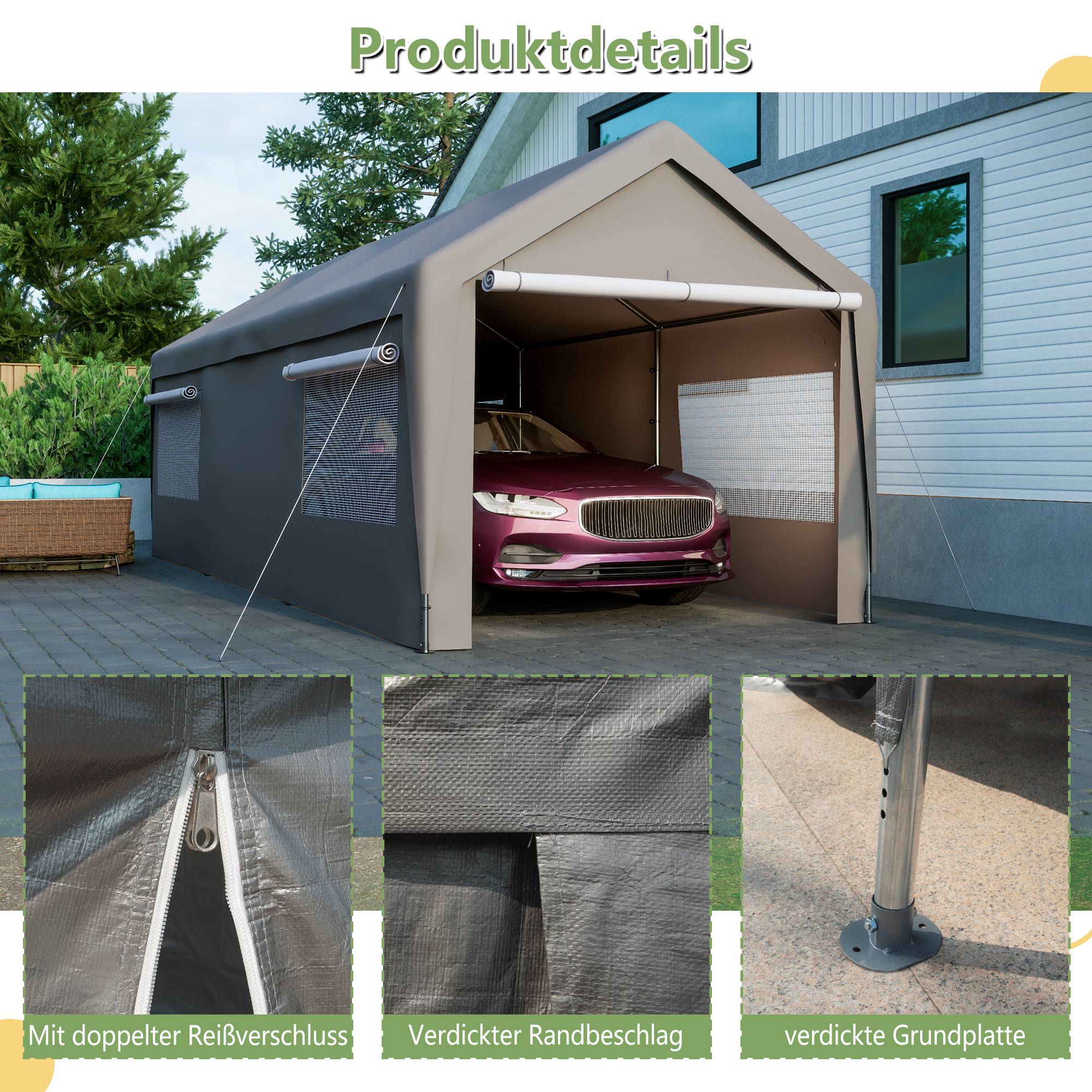 Tente de Garage Carport Acier pour Voiture et Bateau Abri Stockage Hivernal Gris 3x6m - ComfortXL Outdoor Living - Image 7