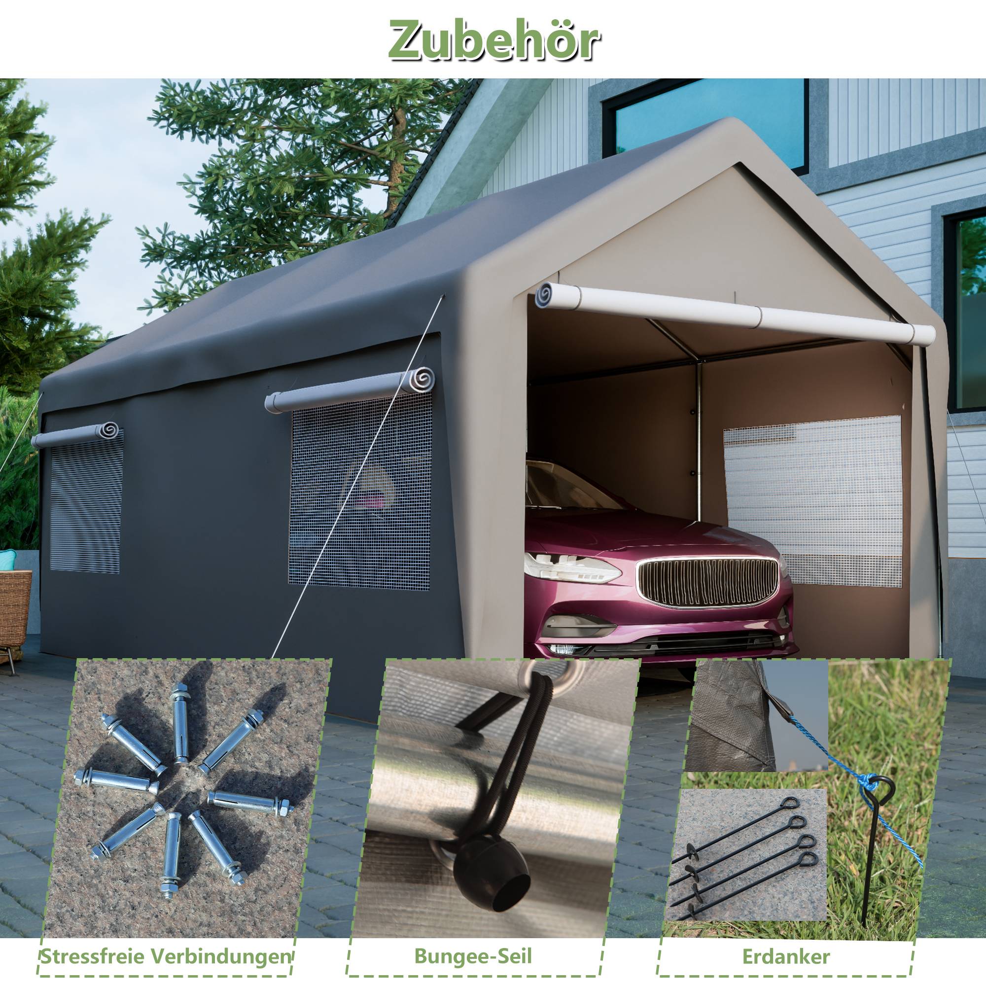 Tente de Garage Carport Acier pour Voiture et Bateau Abri Stockage Hivernal Gris 3x6m - ComfortXL Outdoor Living - Image 8
