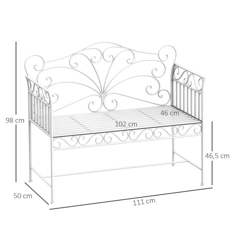 Banc de jardin 2 places métal extérieur balcon robuste anti-rouille 111x50x98cm blanc - ComfortXL Outdoor Living - Image 3