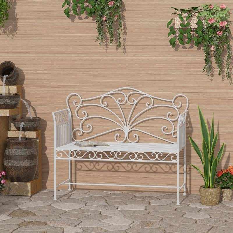 Banc de jardin 2 places métal extérieur balcon robuste anti-rouille 111x50x98cm blanc - ComfortXL Outdoor Living - Image 1