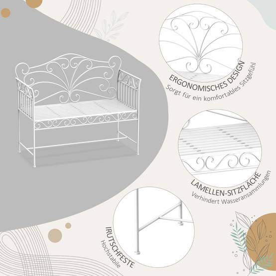 Banc de jardin 2 places métal extérieur balcon robuste anti-rouille 111x50x98cm blanc - ComfortXL Outdoor Living - Image 5