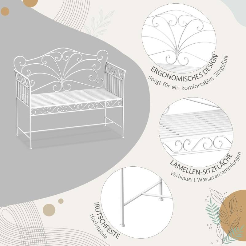 Banc de jardin 2 places métal extérieur balcon robuste anti-rouille 111x50x98cm blanc - ComfortXL Outdoor Living - Image 5