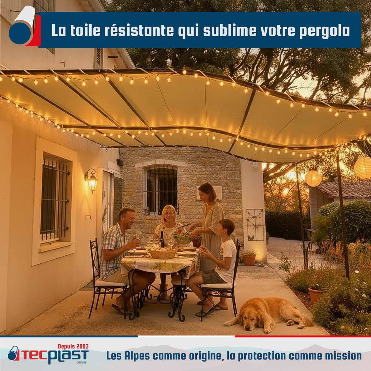 Pack Toile Pergola Beige foncé 3x4 m + Sandow Blanc 20m - Bâche Pergola prête à poser LP506PR Garantie 5 ans TECPLAST - Image 2