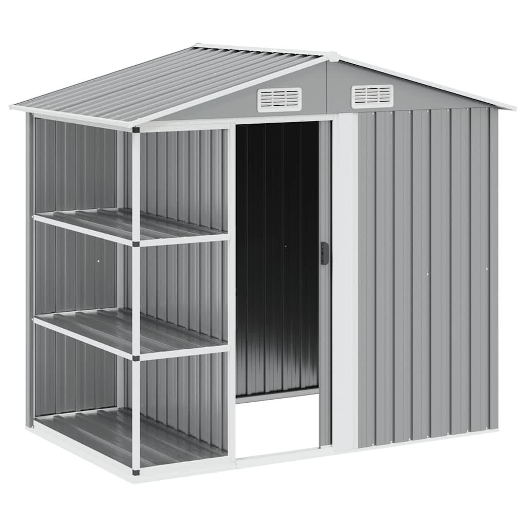 PANGIVO - Abri de jardin avec étagère - Fer galvanisé - Gris clair - 205x130x183 cm - Surface au sol 2,28m² - PANGIVO - Image 3