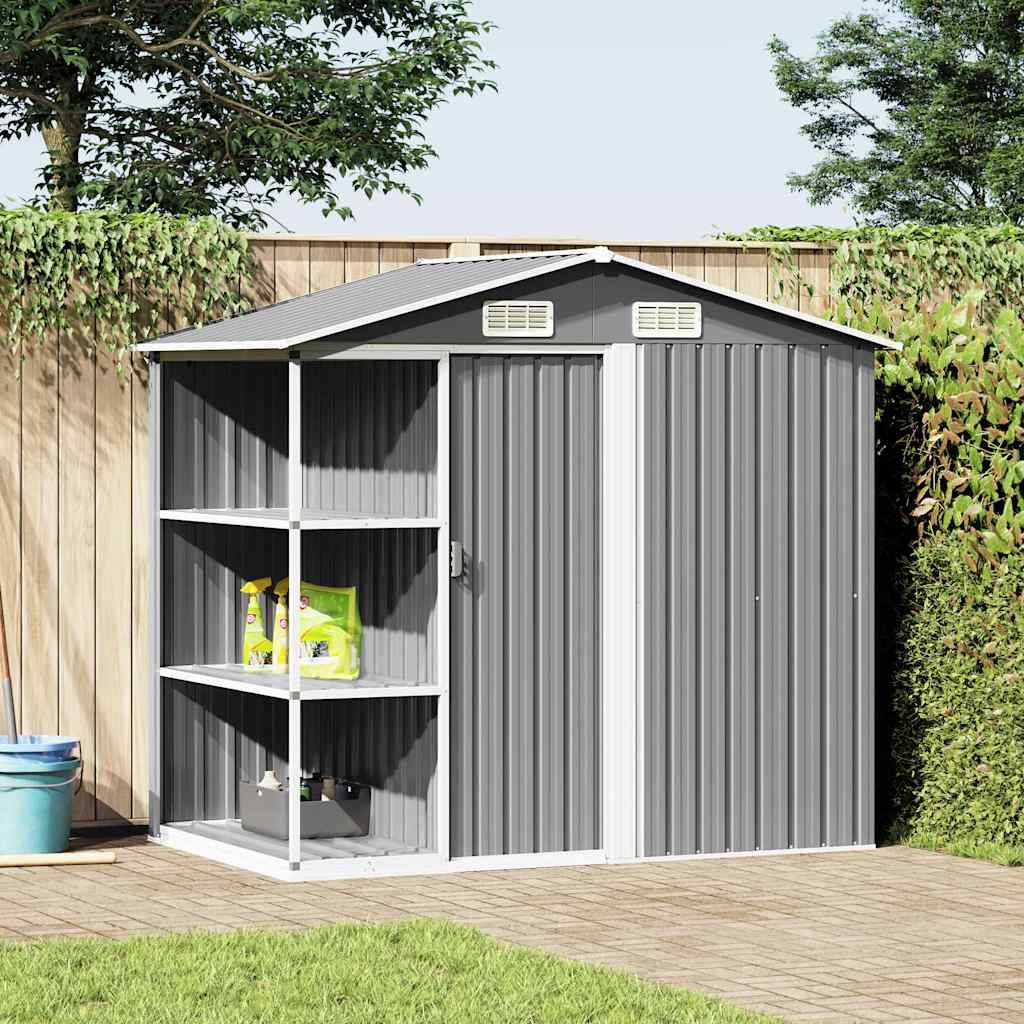PANGIVO - Abri de jardin avec étagère - Fer galvanisé - Gris clair - 205x130x183 cm - Surface au sol 2,28m² - PANGIVO - Image 2