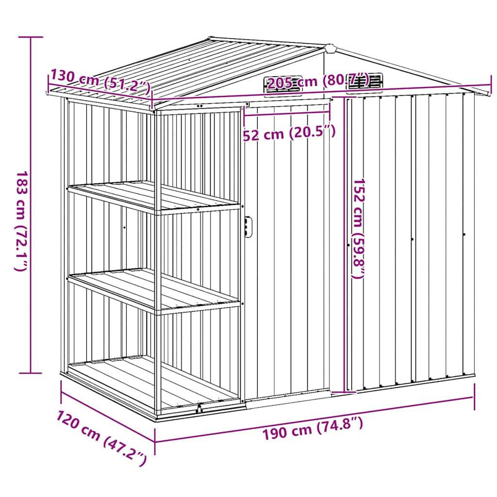PANGIVO - Abri de jardin avec étagère - Fer galvanisé - Gris clair - 205x130x183 cm - Surface au sol 2,28m² - PANGIVO - Image 10