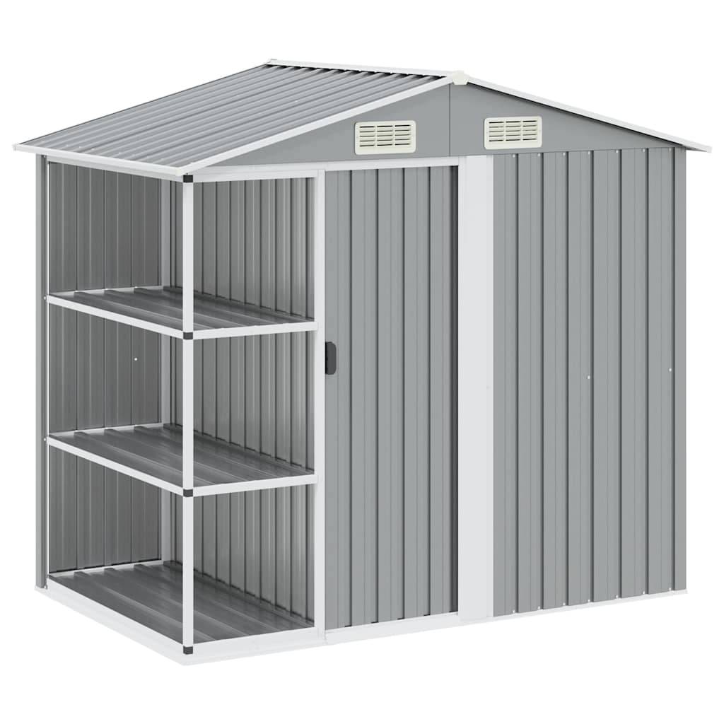 PANGIVO - Abri de jardin avec étagère - Fer galvanisé - Gris clair - 205x130x183 cm - Surface au sol 2,28m² - PANGIVO