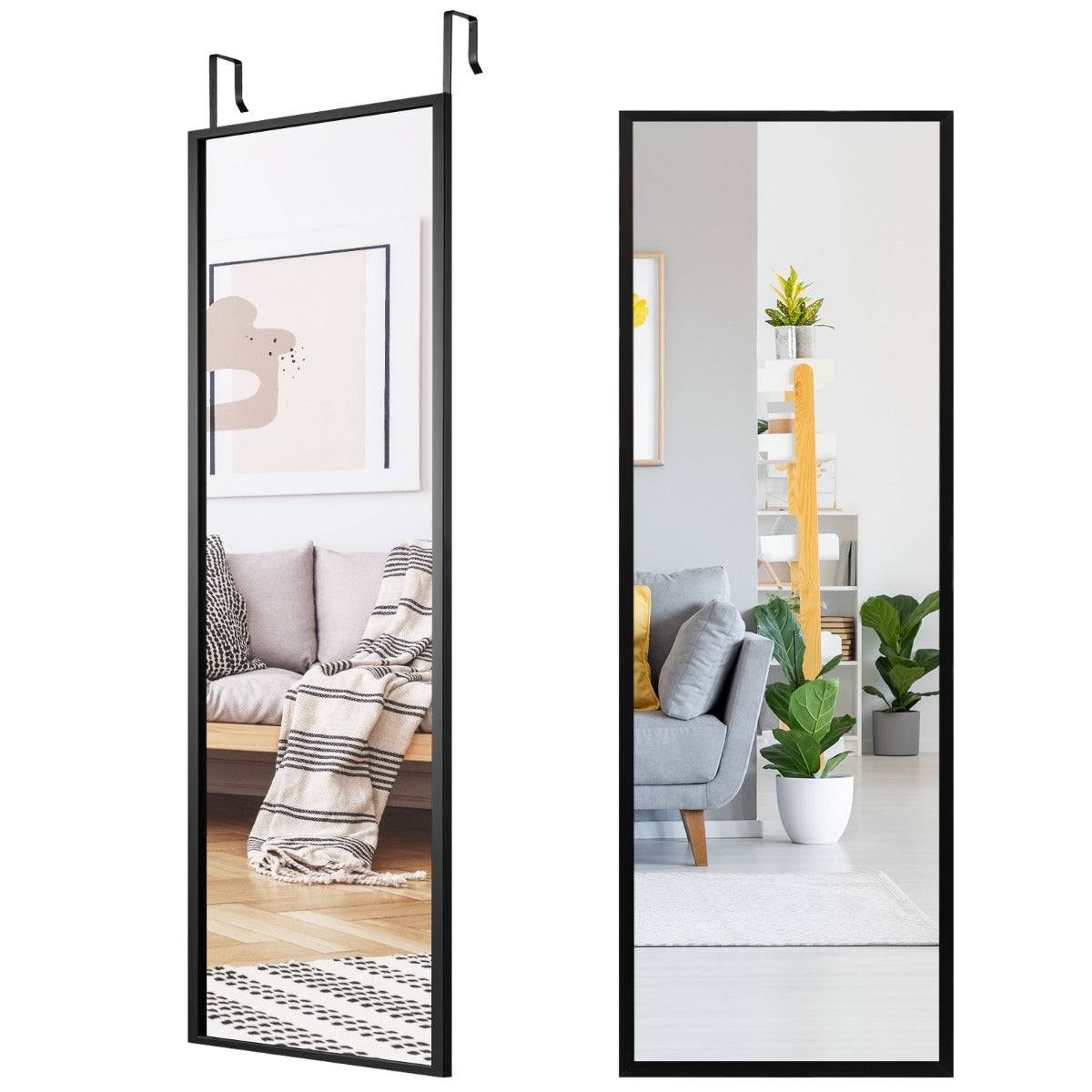 Miroir à suspendre pour porte 36,5 x 107 cm verre haute définition pratique moderne en noir
