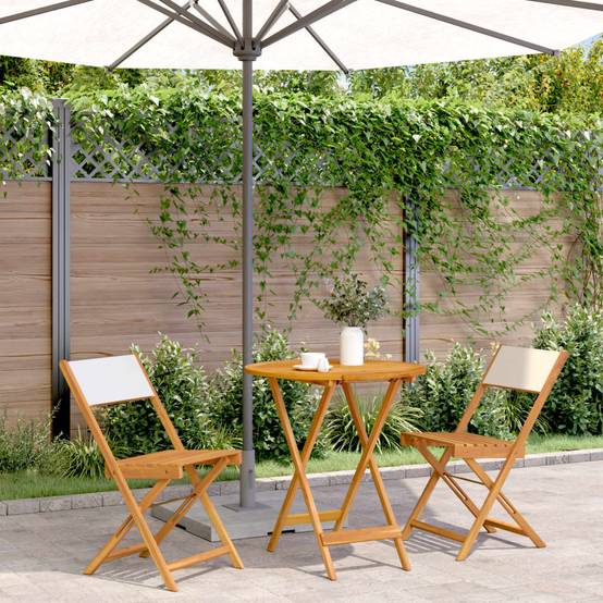 Ensemble 3 pcs de bistro - Salon De Jardin - Mobilier extérieur blanc crème tissu et bois massif MI602 - Image 2